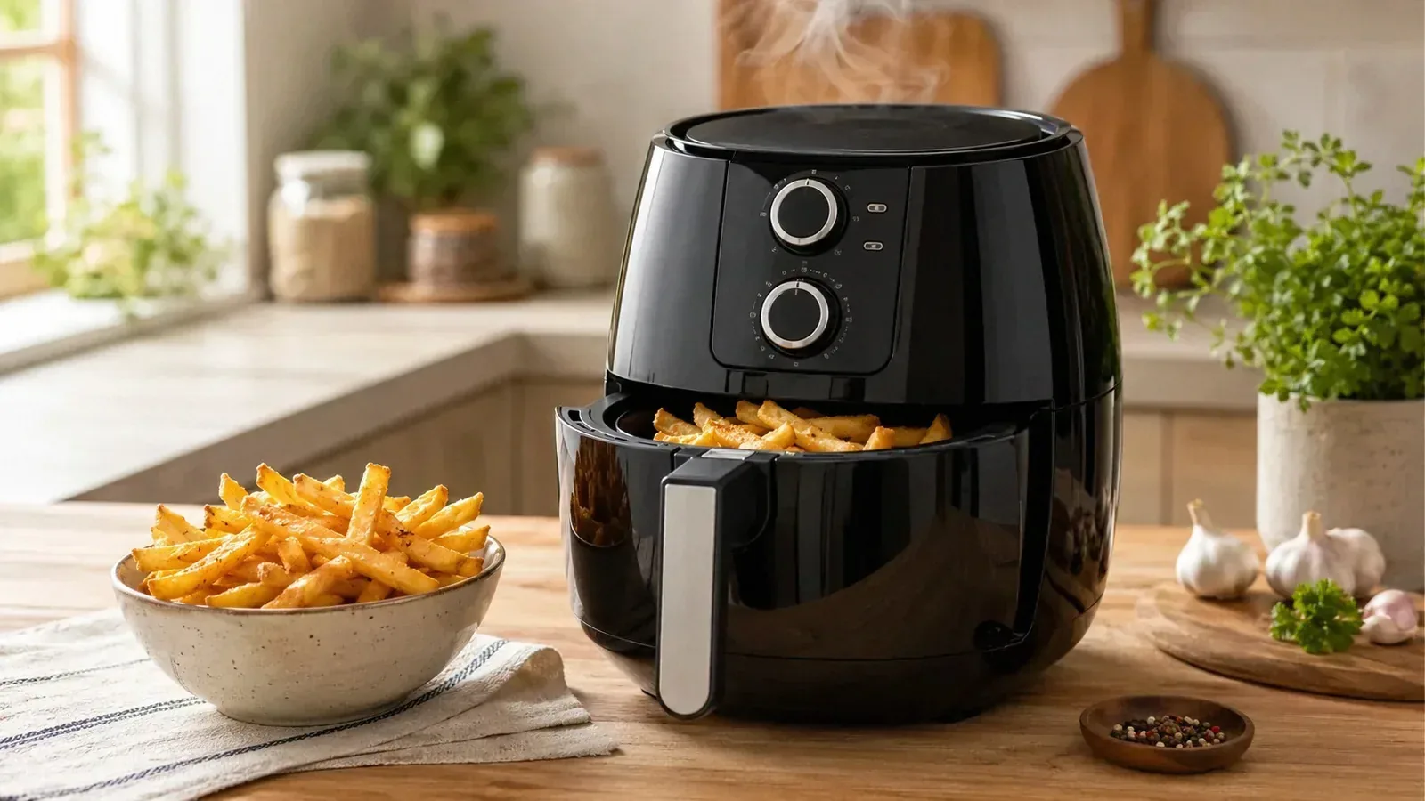 Air fryer Mondial modelo forno Oven de 12 litros em inox sobre bancada de cozinha