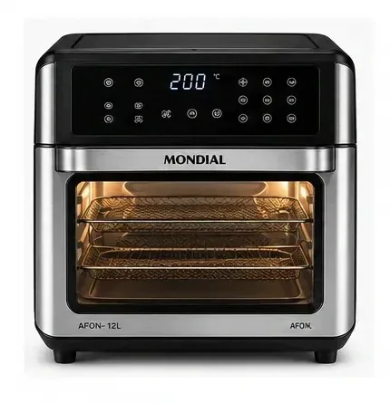 Air fryer Mondial Oven 12L modelo AFON-12L em inox com porta de vidro e painel digital