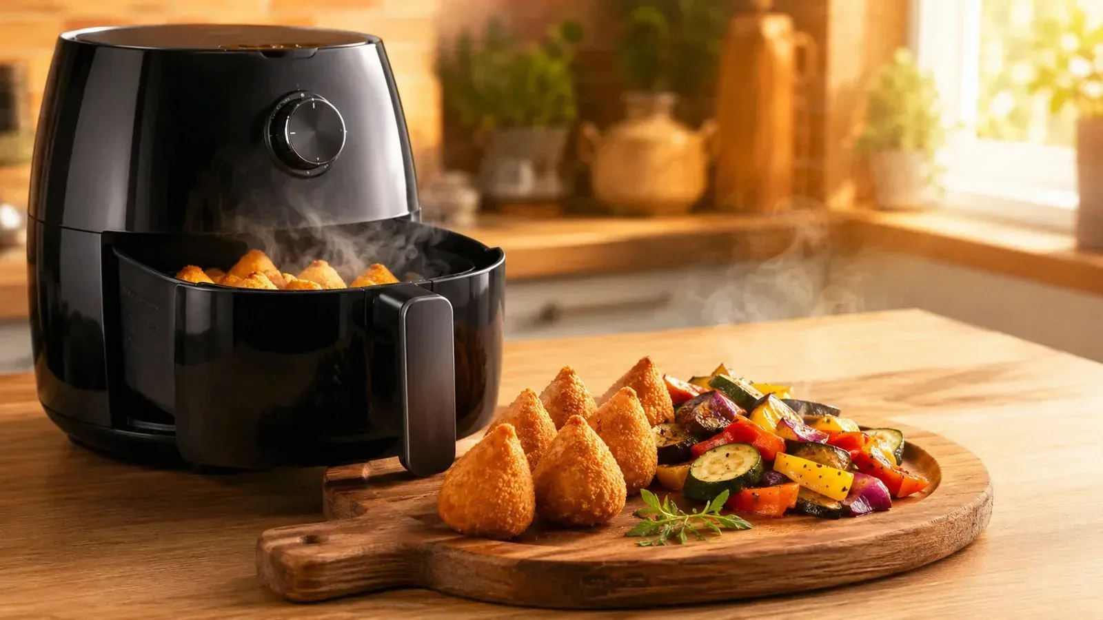 Cesto de air fryer sendo lavado na pia com esponja macia