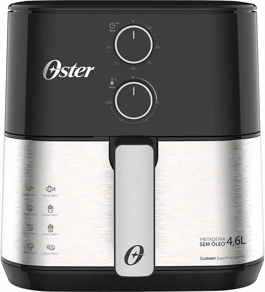 Air fryer Oster OFRT520 preta, modelo compacto de cesto